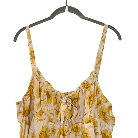 Volcom Stone Of Biscay Cami‎ Smocked Gauzy Floral Yellow Tank Viscose XXL 14 - Picture 3 of 6